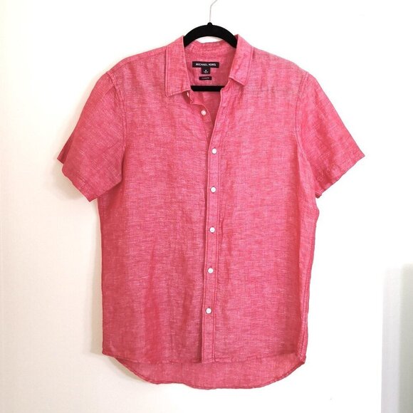 Michael Kors Other - Michael Kors Men's 100% Linen Short Sleeve Button Down Shirt Red Heather Size M